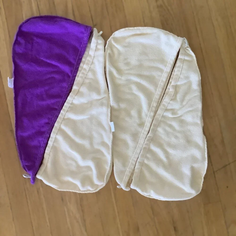 Lot of 4 Polyester Hair Towels -  3 Cream & 1 Purple